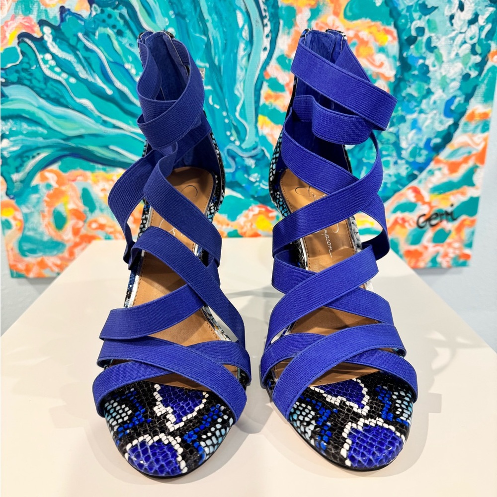 Jessica Simpson Women's Jyra Heeled Sandal -Royal Blue snakeskin